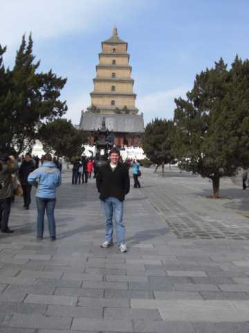 Me standing on the walkway up to Wild Goose Pagoda.