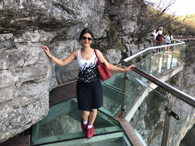 Walking on glass foot path 4700 ft above the ground 